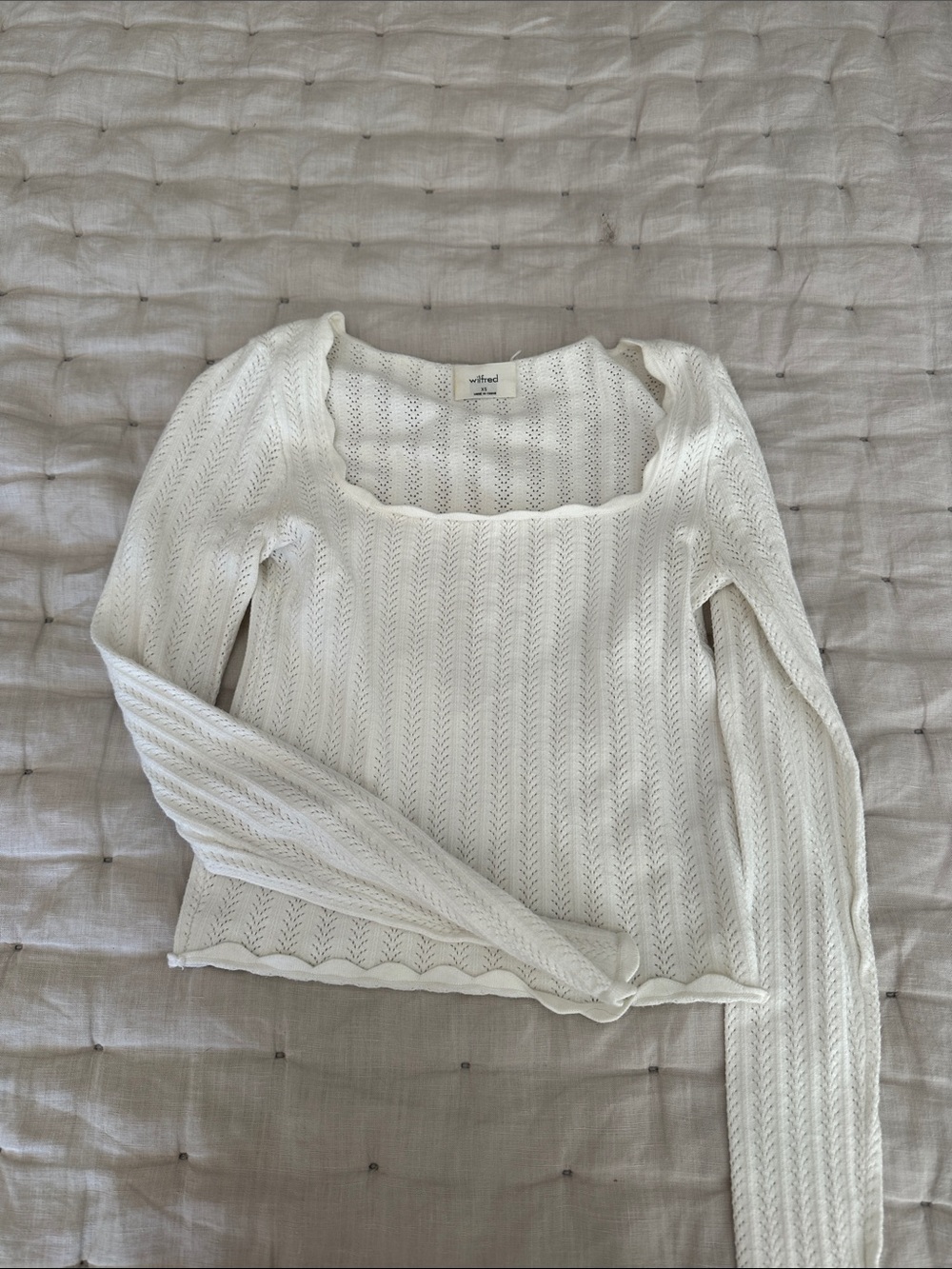 Wilfred Cream Square-Neck Openwork Knit Top